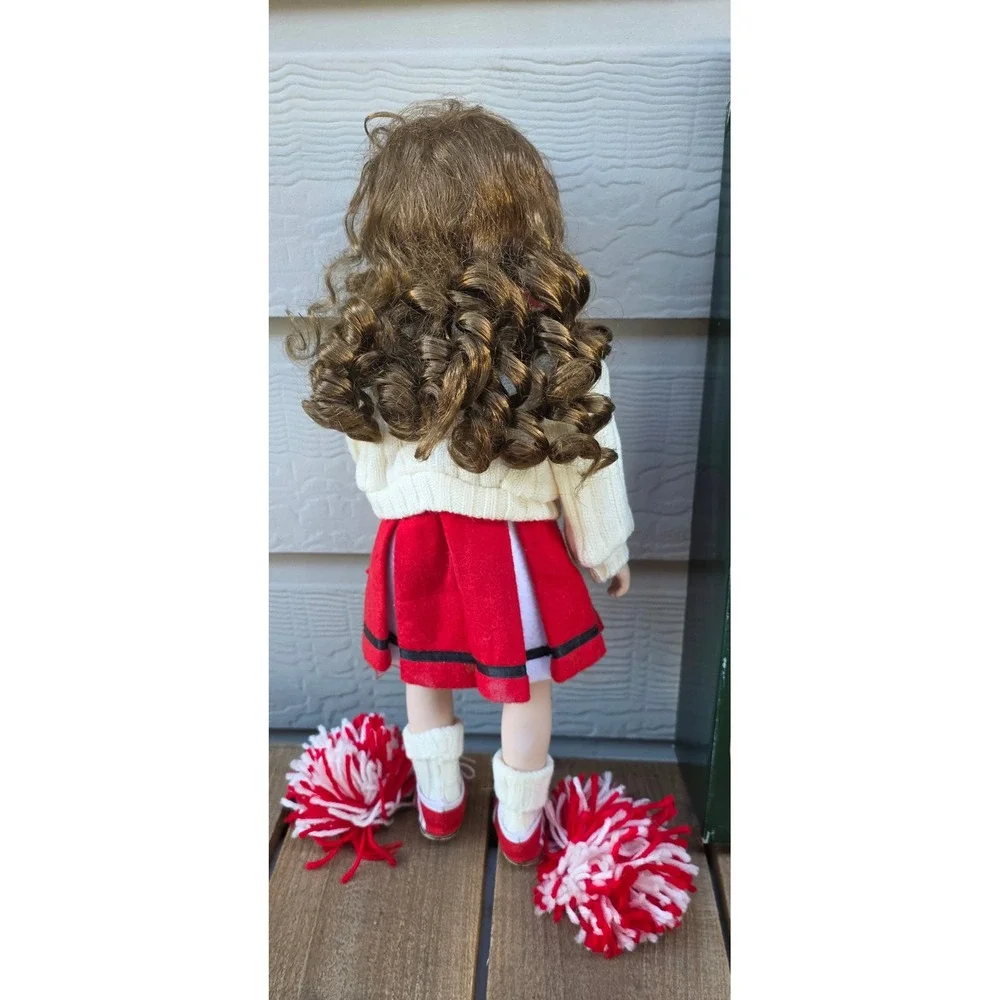 Geppeddo Porcelain Collector Doll Brunette Cheerleader Red White Uniform 16 inch